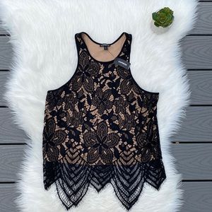 Express black & nude lace cropped top